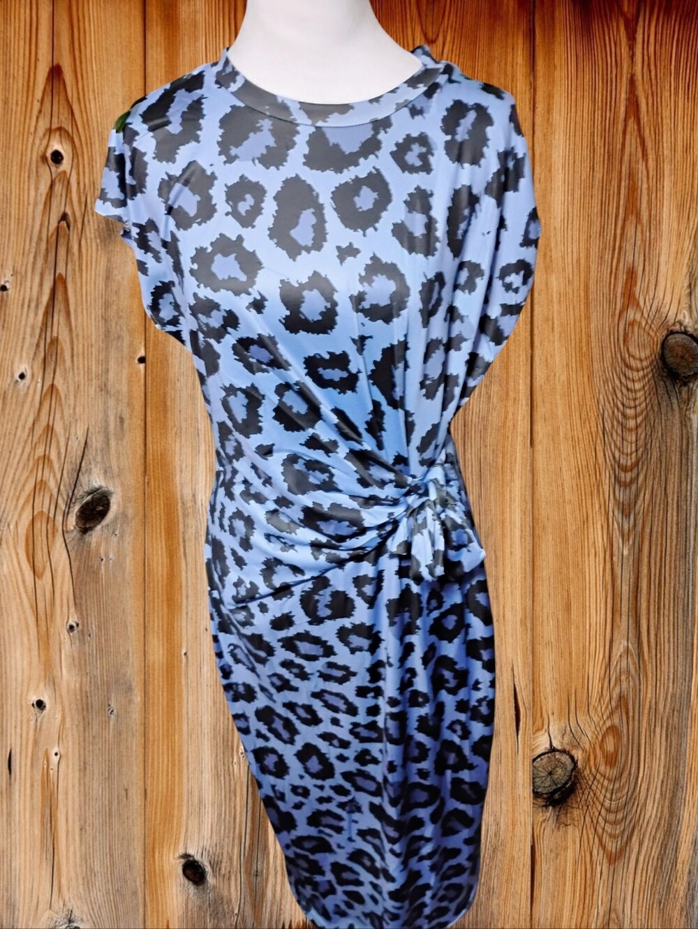 Leopard Print Detail Midi Dress